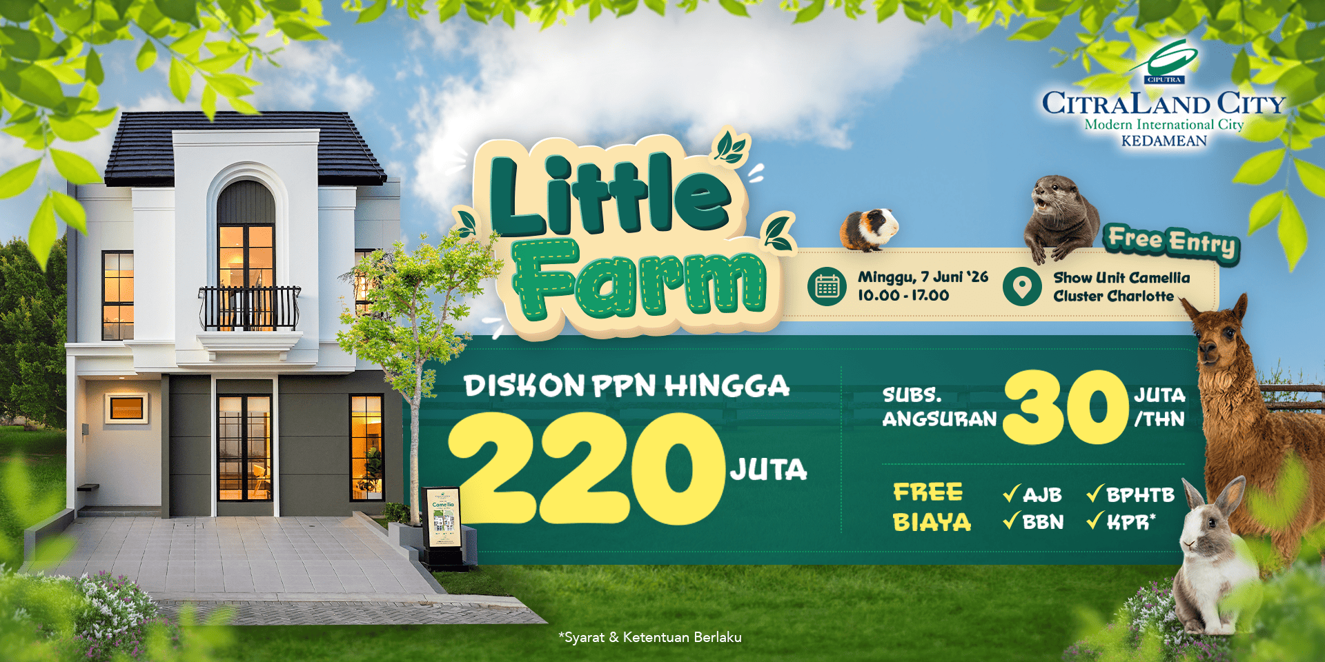 Open House Little Farm CitraLand City Kedamean dengan promo perumahan Gresik diskon PPN hingga Rp220 juta