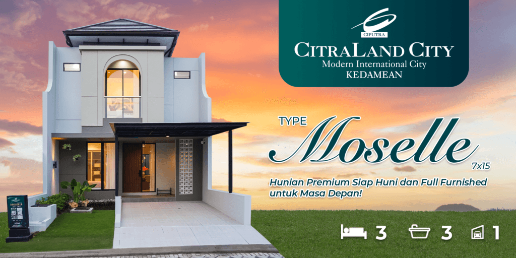 Rumah full furnished tipe Moselle di CitraLand City Kedamean, rumah modern minimalis 2 lantai siap huni di Gresik.