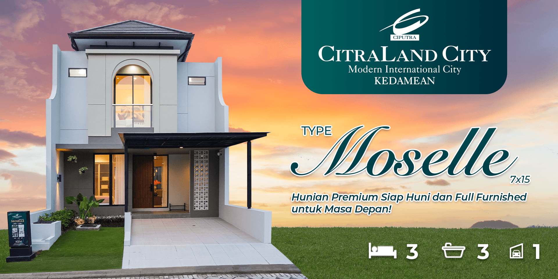 Rumah full furnished tipe Moselle di CitraLand City Kedamean, rumah modern minimalis 2 lantai siap huni di Gresik.