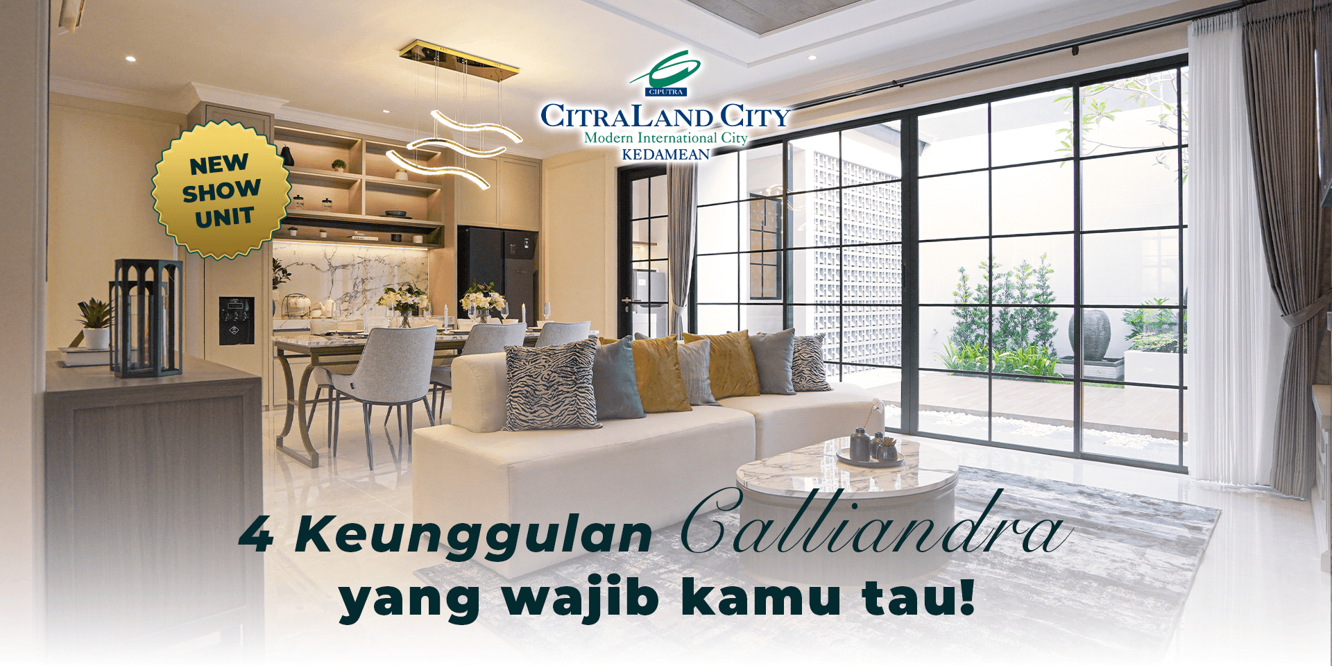 Rumah lebar 8 meter, 2 Lantai, Dijual di Gresik, Tipe Calliandra di CitraLand City Kedamean dengan desain Modern Colonial, konsep open plan, dan fitur premium untuk keluarga modern.